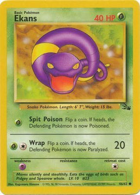 Pokemon Card Fossil Set Unlimited 46/62 Ekans Common PLAYED