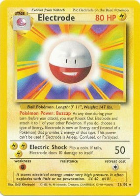 <transcy>Pokemon Card Base Set Unbegrenzt 21/102 Elektrode Rare NEAR MINT</transcy>
