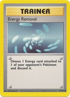 Pokemon Card Base Set Unlimited 92/102 Energy Removal Trainer Common PLAYED