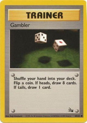 Pokemon Card Fossil Set Unlimited 60/62 Gambler Trainer Common NEAR MINT