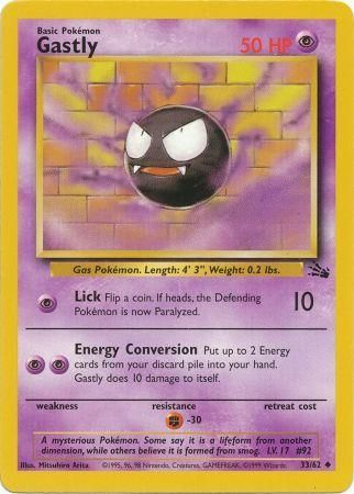 Pokemon Card Fossil Set Unlimited 33/62 Gastly Uncommon PLAYED