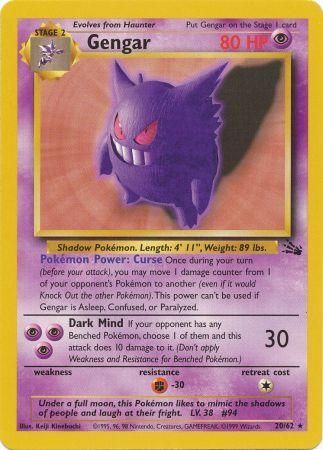 (S) Pokemon Card Fossil Set Unlimited 20/62 Gengar Rare NEAR MINT