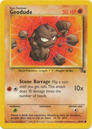 Pokemon Card Fossil Set Unlimited 47/62 Geodude Common NEAR MINT