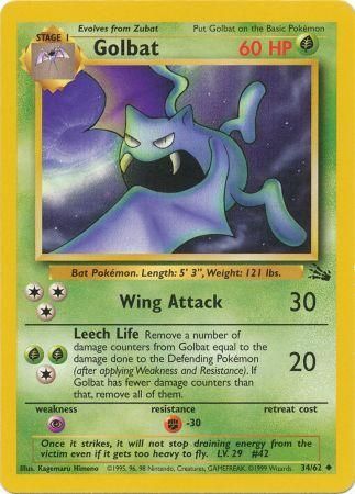 Pokemon Card Fossil Set Unlimited 34/62 Golbat Uncommon NEAR MINT