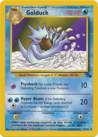 Pokemon Card Fossil Set Unlimited 35/62 Golduck Uncommon PLAYED