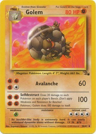 Pokemon Card Fossil Set Unlimited 36/62 Golem Uncommon PLAYED