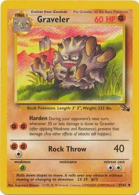 Pokemon Card Fossil Set Unlimited 37/62 Graveler Uncommon PLAYED