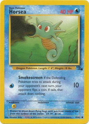 Pokemon Card Fossil Set Unlimited 49/62 Horsea Common PLAYED