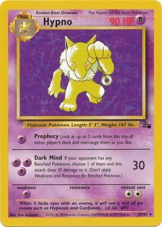 Pokemon Card Fossil Set Unlimited 23/62 Hypno Rare PLAYED