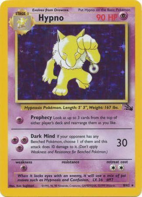 <transcy>Pokemon Card Fossil Set Unlimited 8/62 Hypno Holo Rare IN DER NÄHE VON MINT</transcy>