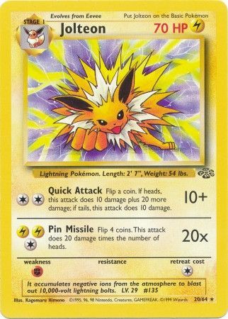 (S) Pokemon Card Jungle Set Unlimited 20/64 Jolteon Rare NEAR MINT