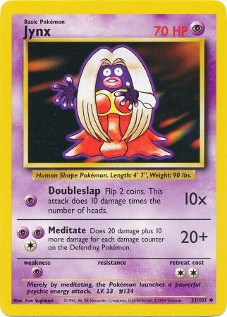 Pokemon Card Base Set Unlimited 31/102 Jynx Uncommon PLAYED