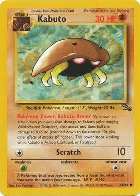 Pokemon Card Fossil Set Unlimited 50/62 Kabuto Common NEAR MINT