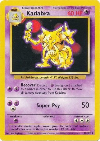 Pokemon Card Base Set Unlimited 32/102 Kadabra Uncommon PLAYED