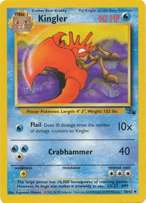 <transcy>لعبة Pokemon Card Fossil Set Unlimited 38/62 Kingler Uncommon PLAYED</transcy>