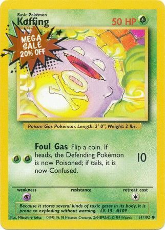 Pokemon Card Base Set Unlimited 51/102 Koffing Common PLAYED