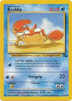 Pokemon Card Fossil Set Unlimited 51/62 Krabby Common PLAYED
