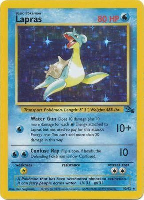 Pokemon Card Fossil Set Unlimited 10/62 Lapras Holo Rare PLAYED