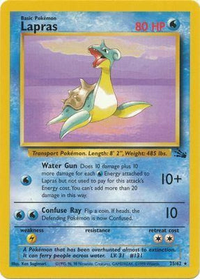 Pokemon Card Fossil Set Unlimited 25/62 Lapras Rare PLAYED