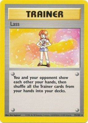 <transcy>Pokemon Card Base Set Ubegrænset 75/102 Lass Trainer Sjældent SPILT</transcy>