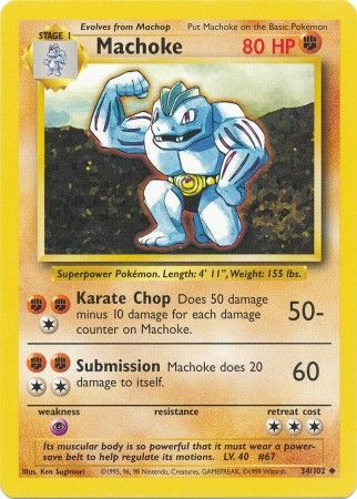 Pokemon Card Base Set Unlimited 34/102 Machoke Uncommon PLAYED