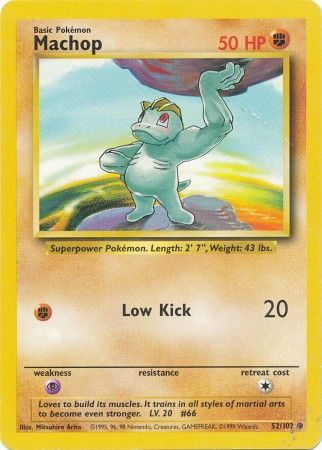 Pokemon Card Base Set Unlimited 52/102 Machop Common NEAR MINT