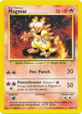Pokemon Card Base Set Unlimited 36/102 Magmar Uncommon NEAR MINT
