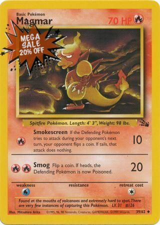 Pokemon Card Fossil Set Unlimited 39/62 Magmar Uncommon NEAR MINT