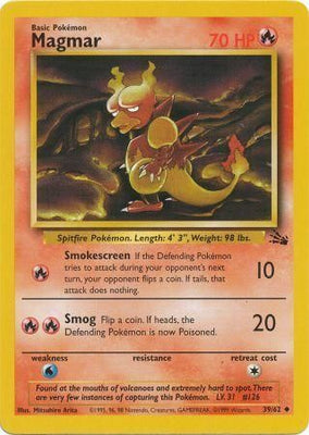 Pokemon Card Fossil Set Unlimited 39/62 Magmar Uncommon PLAYED