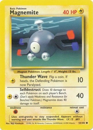 Pokemon Card Base Set Unlimited 53/102 Magnemite Common PLAYED