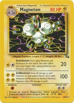 <transcy>Pokemon Card Fossil Set Ubegrænset 26/62 Magneton Sjældent SPILT</transcy>