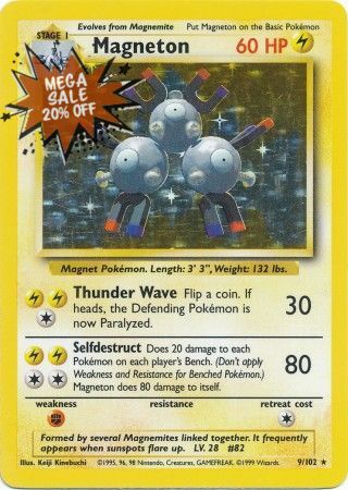 (S) Pokemon Card Base Set Unlimited 9/102 Magneton Holo Rare PLAYED