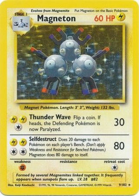 <transcy>Pokemon Card Base Set Ubegrænset 9/102 Magneton Holo Sjælden NÆR MINT</transcy>