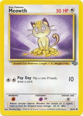 Pokemon Card Jungle Set Unlimited 56/64 Meowth Common NEAR MINT