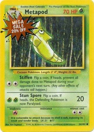 <transcy>Pokemon Card Base Set Unbegrenzt 54/102 Metapod Common PLAYED</transcy>