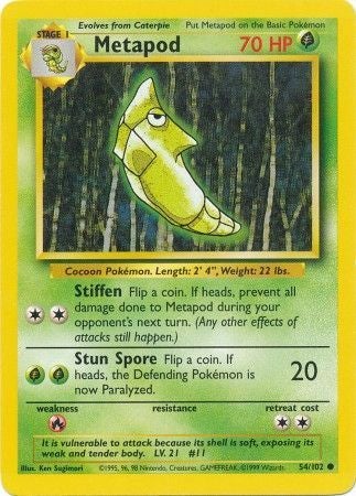 <transcy>Pokemon Card Base Set Unbegrenzt 54/102 Metapod Common PLAYED</transcy>