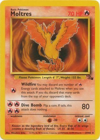 Pokemon Card Fossil Set Unlimited 27/62 Moltres Rare NEAR MINT