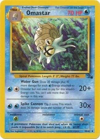 Pokemon Card Fossil Set Unlimited 40/62 Omastar Uncommon PLAYED