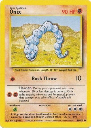 Pokemon Card Base Set Unlimited 56/102 Onix Common PLAYED