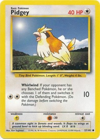 Pokemon Card Base Set Unlimited 57/102 Pidgey Common PLAYED