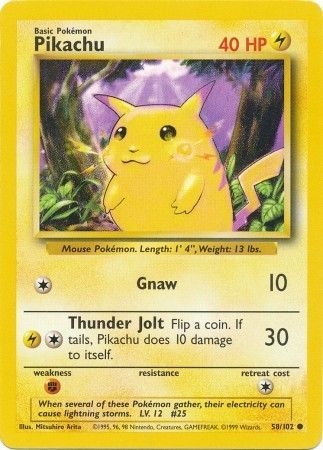 Pokemon Card Base Set Unlimited 58/102 Pikachu Common PLAYED