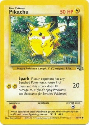 <transcy>Pokemon Card Jungle Set Ubegrænset 60/64 Pikachu Common NÆR MINT</transcy>
