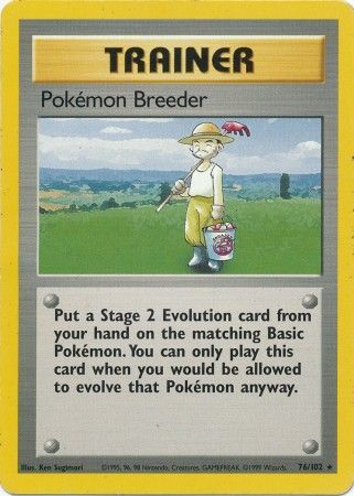 (S) Pokemon Card Base Set Unlimited 76/102 Pokemon Breeder Trainer Rare NEAR MINT