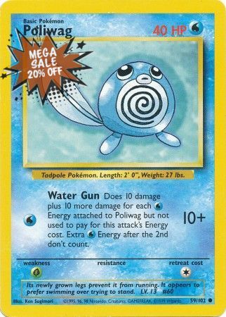 Pokemon Card Base Set Unlimited 59/102 Poliwag Common NEAR MINT