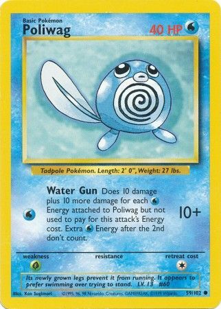 Pokemon Card Base Set Unlimited 59/102 Poliwag Common PLAYED