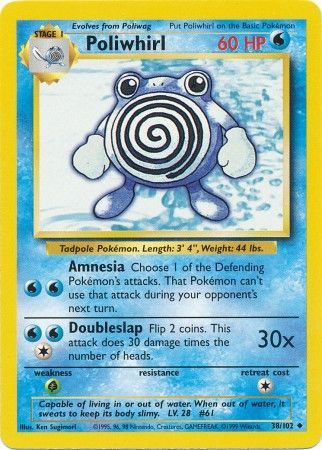 Pokemon Card Base Set Unlimited 38/102 Poliwhirl Uncommon NEAR MINT