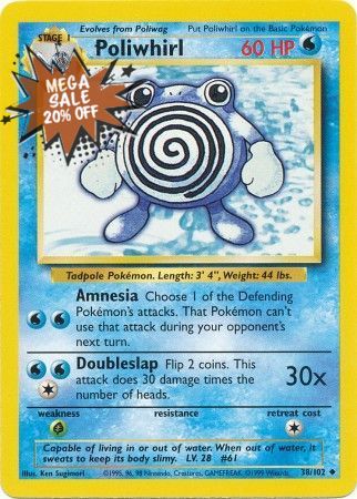 Pokemon Card Base Set Unlimited 38/102 Poliwhirl Uncommon NEAR MINT