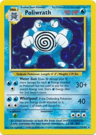 (S) Pokemon Card Base Set Unlimited 13/102 Poliwrath Holo Rare NEAR MINT