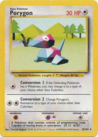 Pokemon Card Base Set Unlimited 39/102 Porygon Uncommon NEAR MINT