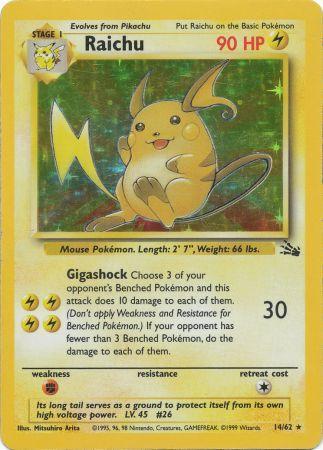 (S) Pokemon Card Fossil Set Unlimited 14/62 Raichu Holo Rare PLAYED